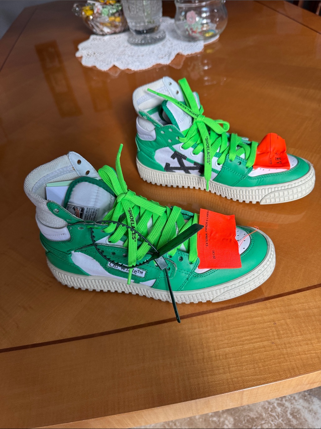 Off-White Neon Green And White High-Top Sneakers Size 37